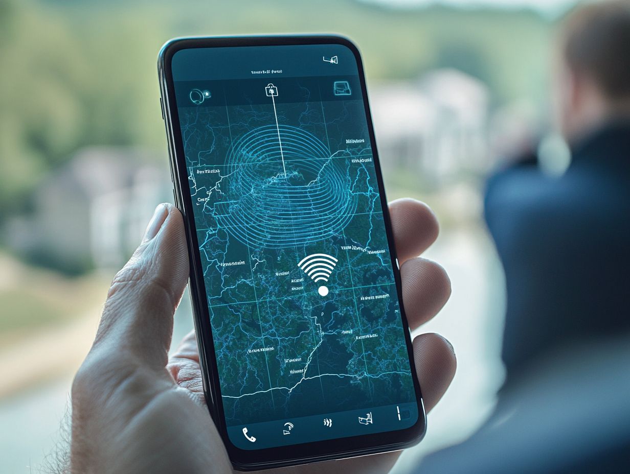 Diagram of steps to detect hidden listening devices using an Android phone