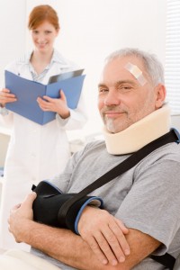 senior patient broken arm in doctor office senior patient broken arm in doctor office